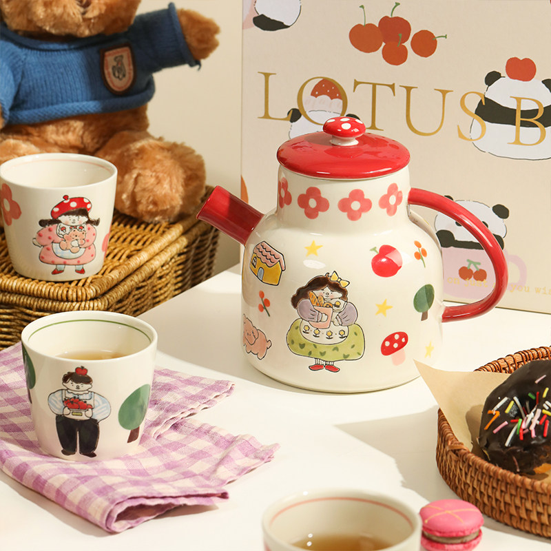 蓝莲花一家四口三口手绘釉下彩水具套装礼盒陶瓷水壶水杯乔迁新居,餐饮具,水具套装,淘宝优惠券,粉丝福利购,淘宝优惠卷