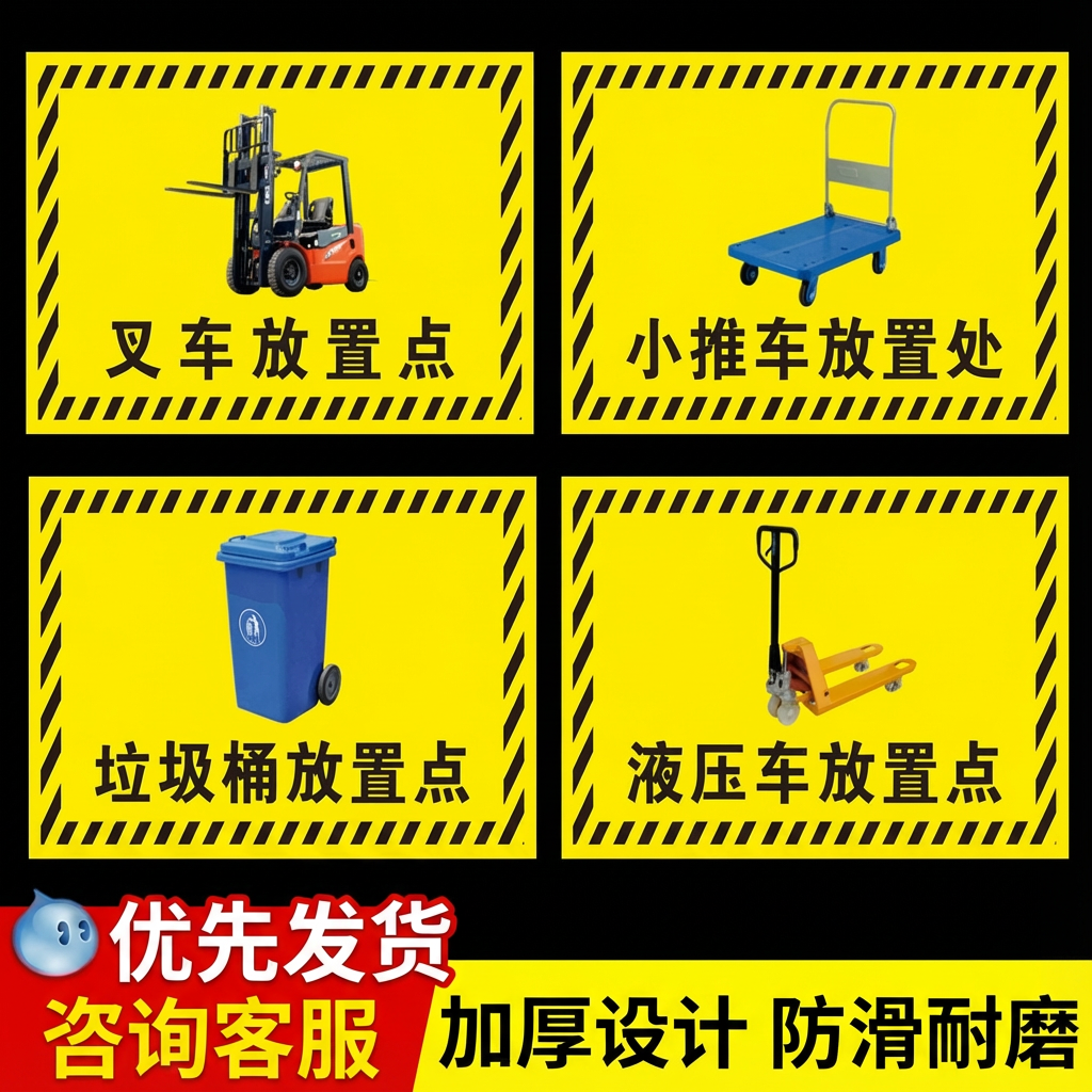生产车间标识贴叉车液压车三轮车放置点提示贴小推车清洁用品放置处墙贴地贴工厂仓库5s6s管理标志贴定制,文具电教/文化用品/商务用品,标志牌/提示牌/付款码,淘宝优惠券,粉丝福利购,淘宝优惠卷