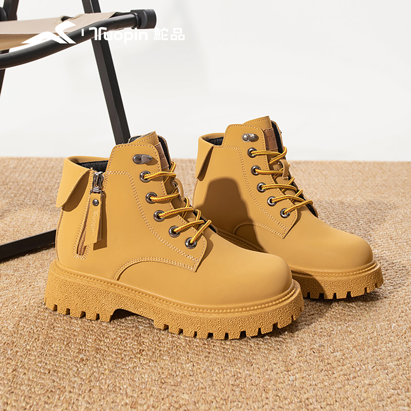 鮀品厚底马丁靴女款复古短靴