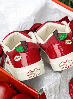 鮀品苹果鞋女2025秋冬新款原创鞋子休闲厚底增高红色帆布鸳鸯板鞋