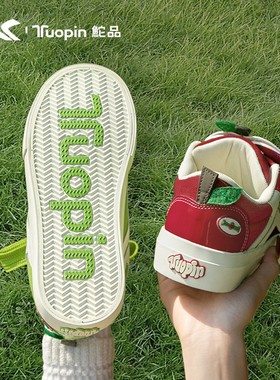 鮀品苹果鸳鸯鞋女2025夏季新款原创红色鞋子休闲厚底百搭帆布板鞋