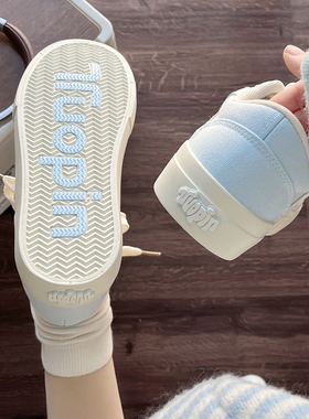 鮀品奶蓝色板鞋女2026春夏新款休闲百搭厚底学生运动鞋面包小白鞋