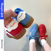 女2026春季 美式 新款 鮀品红色德训鞋 小白鞋 运动休闲鞋 复古T头板鞋