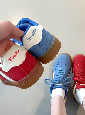 鮀品红色德训鞋女2025秋冬新款小白鞋运动休闲鞋美式复古T头板鞋
