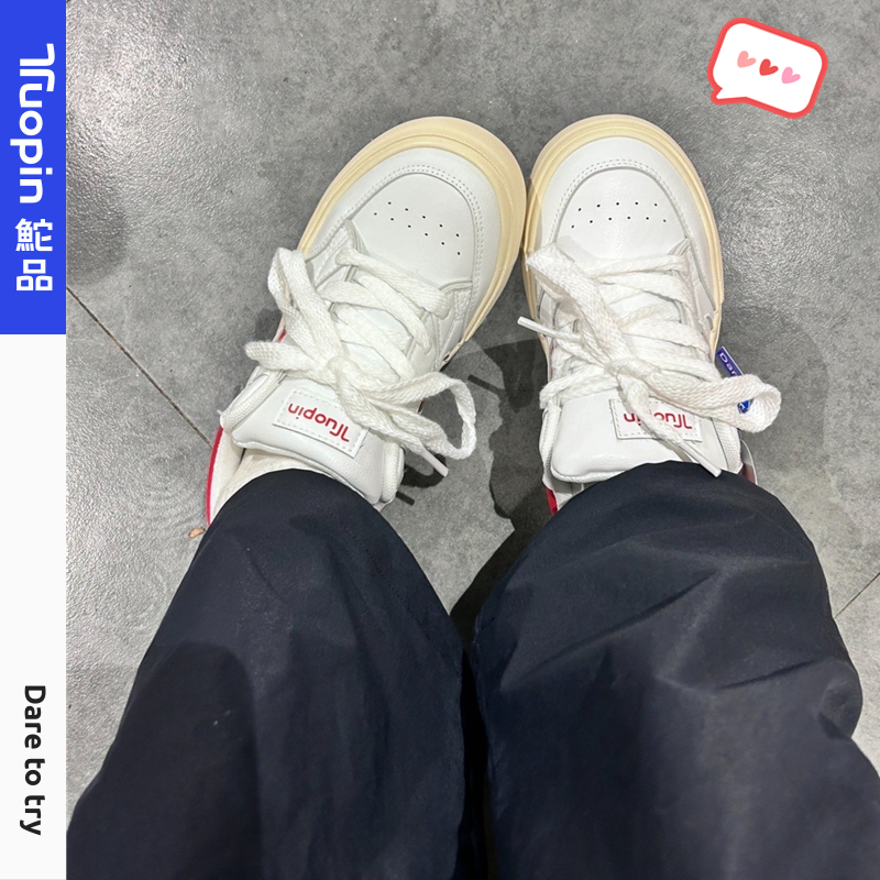 鮀品小白鞋女2025春夏新款休闲百搭面包鞋小众女鞋子厚底运动板鞋