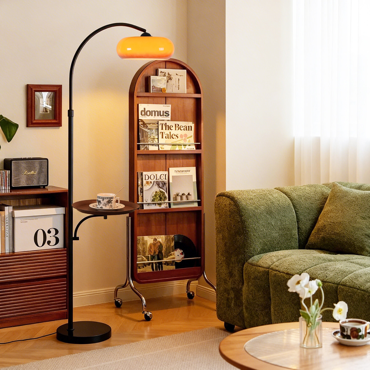 中古风落地灯卧室复古风床头柜客厅沙发边几装饰氛围感置物架书房