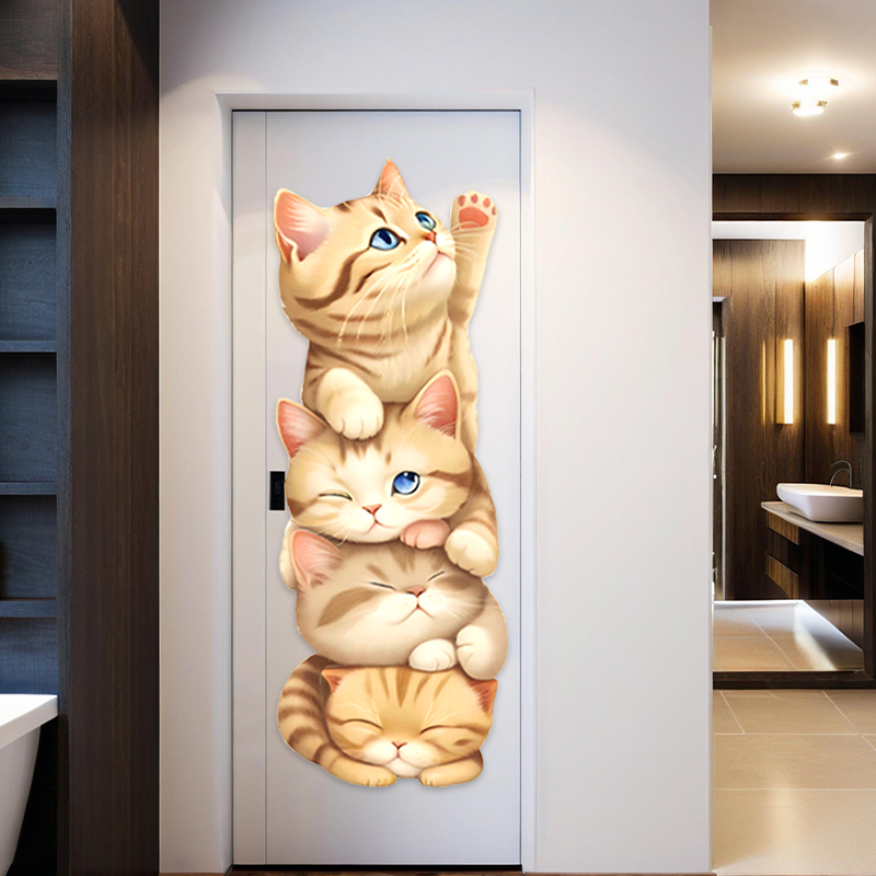 猫咪3d立体墙贴超萌可爱卧室门玄关墙壁装饰自粘贴纸补洞遮丑墙贴