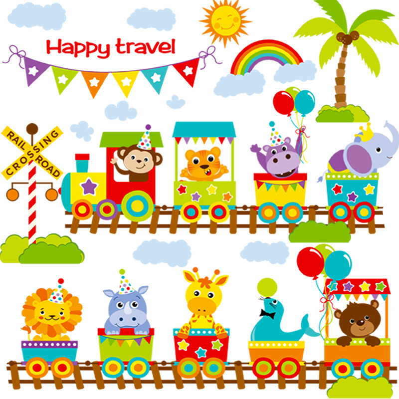 小火车卡通墙贴男孩卧室床头墙壁装饰儿童房走廊幼儿早教动物贴纸