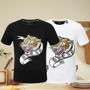 修身 pp男装 衣服 菲利普百搭T恤老虎头刺绣字母plein休闲短袖 24夏季