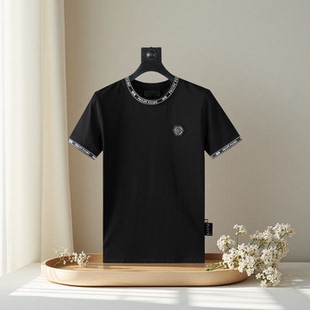 t恤男士 PP领口字母印花短袖 时尚 轻奢重磅圆领半袖 体恤 夏季 衫 新款