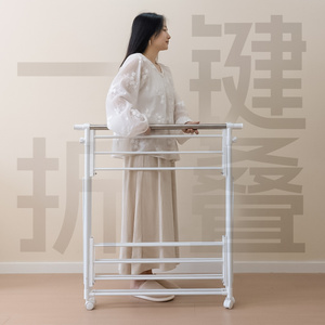 SHESHOME免安装晾衣架落地折叠移动双杆凉衣架室内阳台家用晒衣架