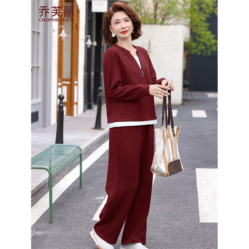 妈妈长袖卫衣套装春秋洋气2025新款中老年女士秋装运动休闲两件套