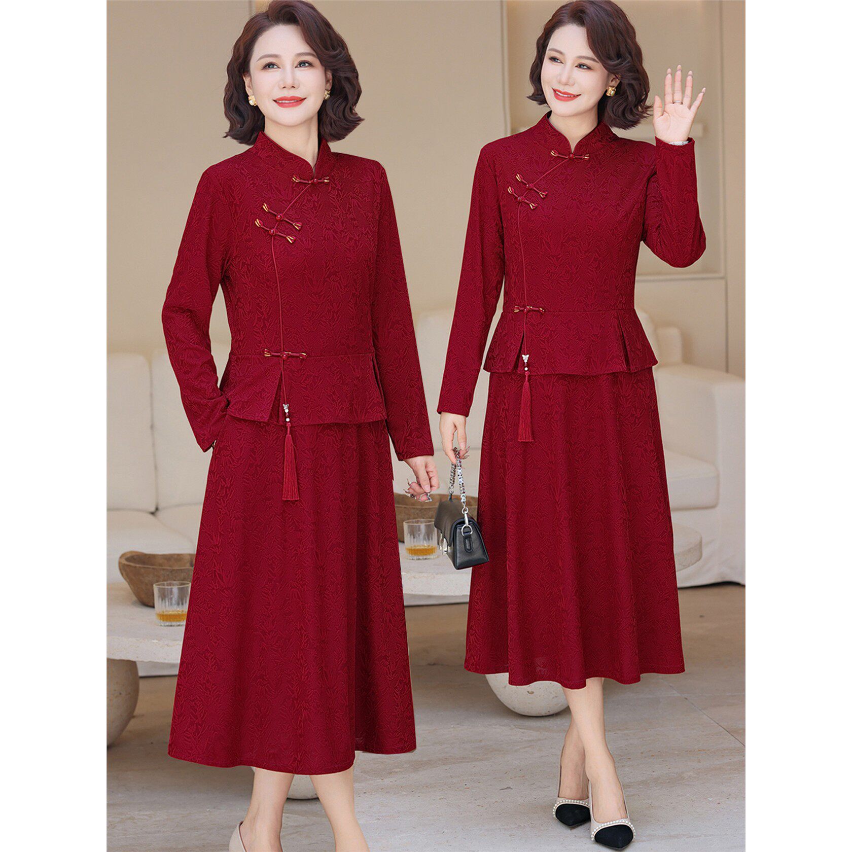 十月妈妈结婚裙子秋喜婆婆婚宴装礼服红色回娘家国风旗袍平时可穿