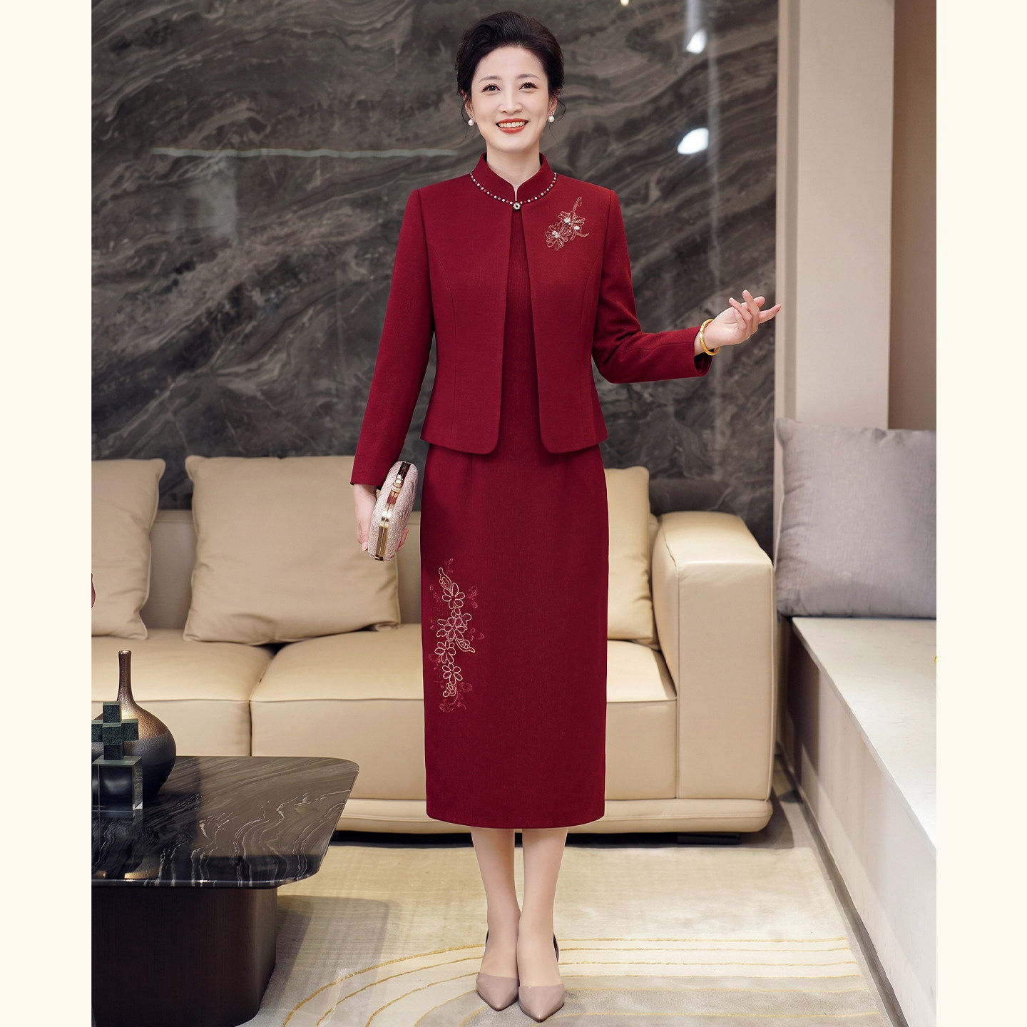 婚礼妈妈装两件套连衣裙
