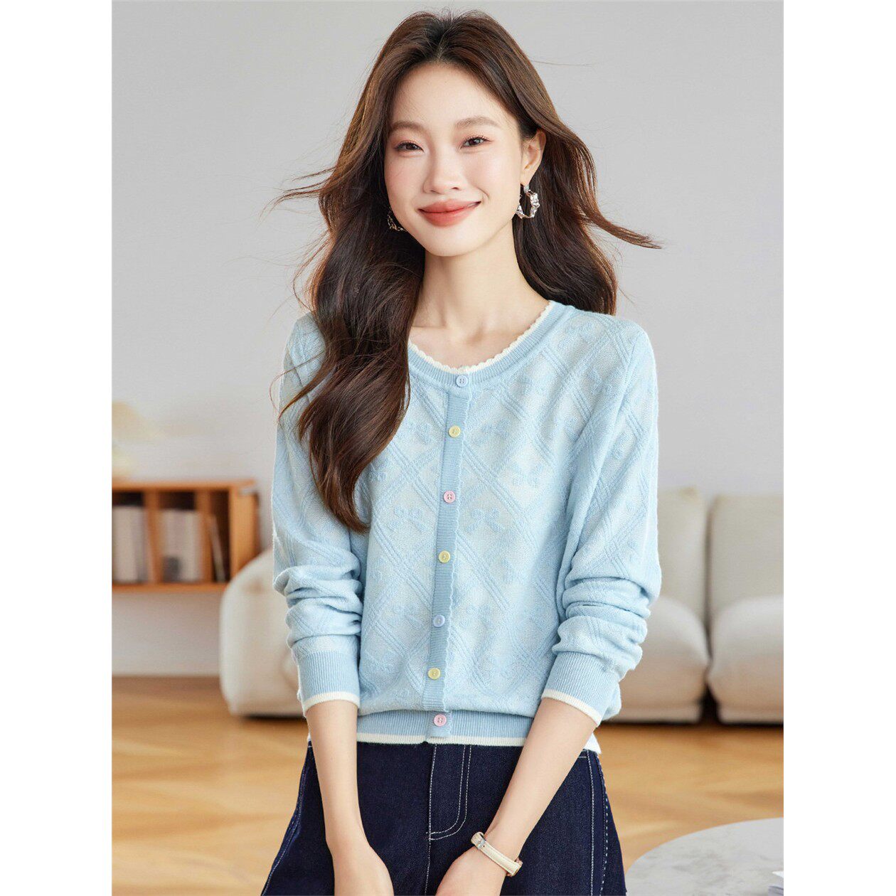 圆领正肩针织打底衫女春秋季爆款宽松毛衣内搭长袖t恤高级感上衣