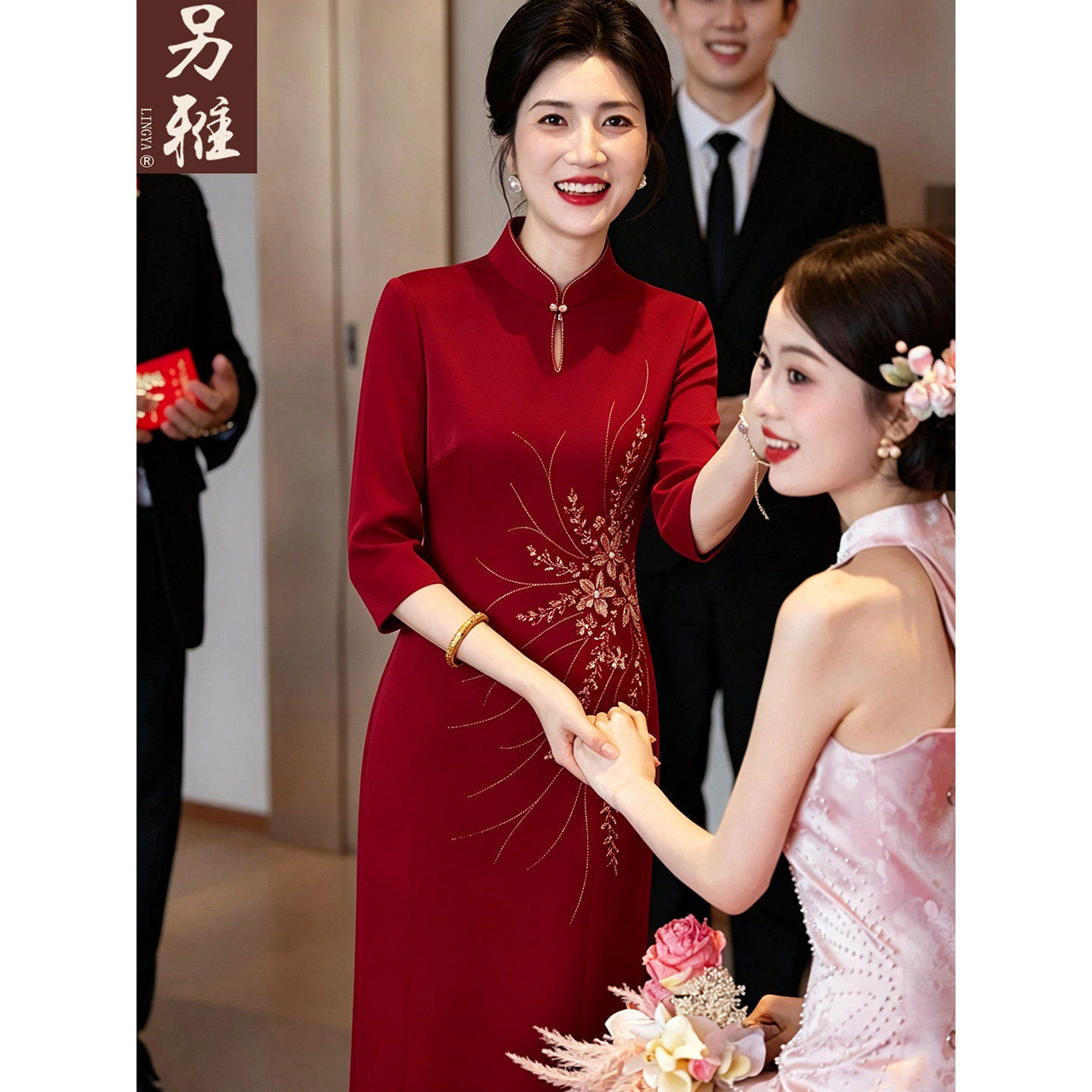 妈妈装订婚大定手工钉珠