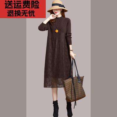 配大衣毛衣中长款打底衫新款女士洋气内搭蕾丝秋冬季针织连衣裙子