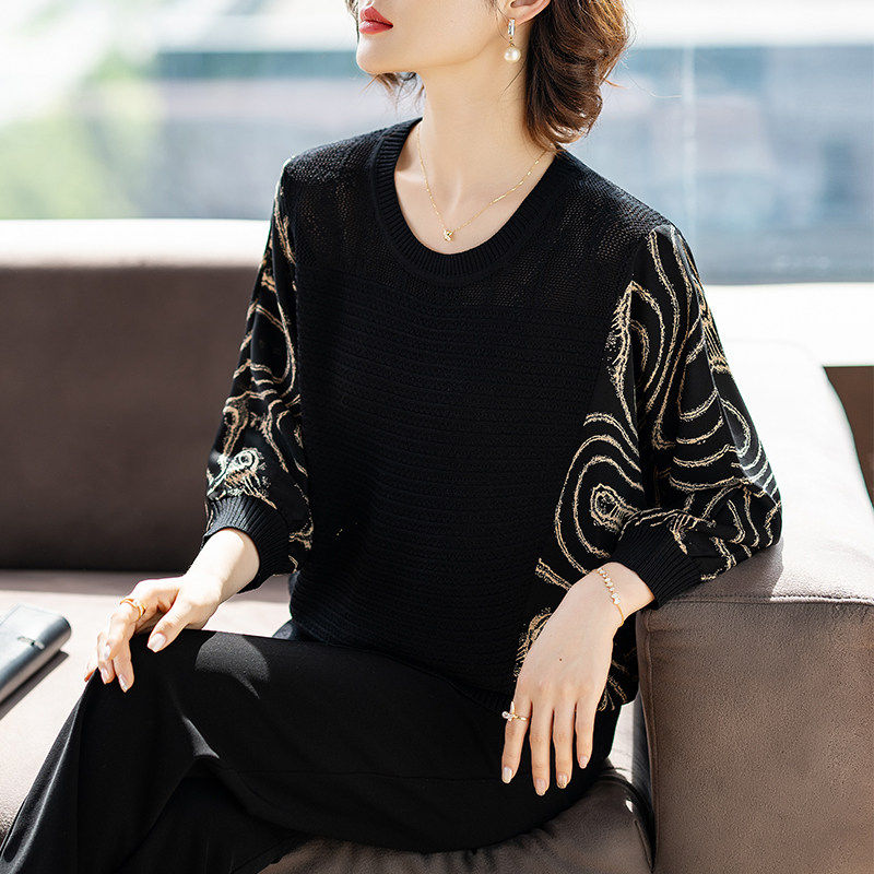 中年妈妈夏装薄款针织衫T恤洋气中老年人女士春夏2025新款上衣服