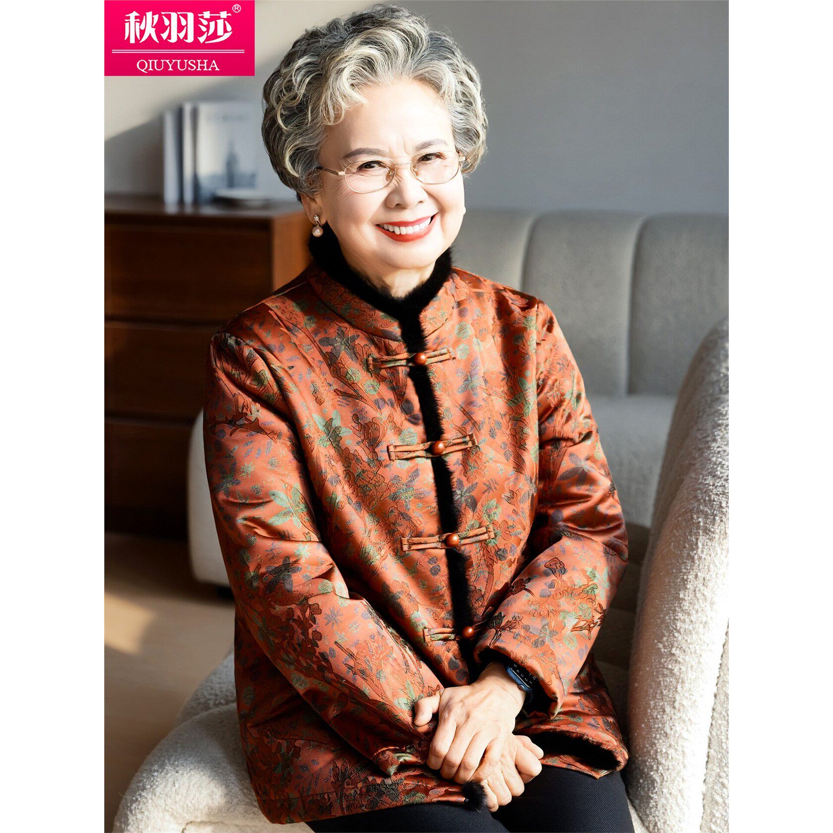 中老年女装妈妈春装新中式水貂毛外套奶奶装冬装加绒保暖过年唐装