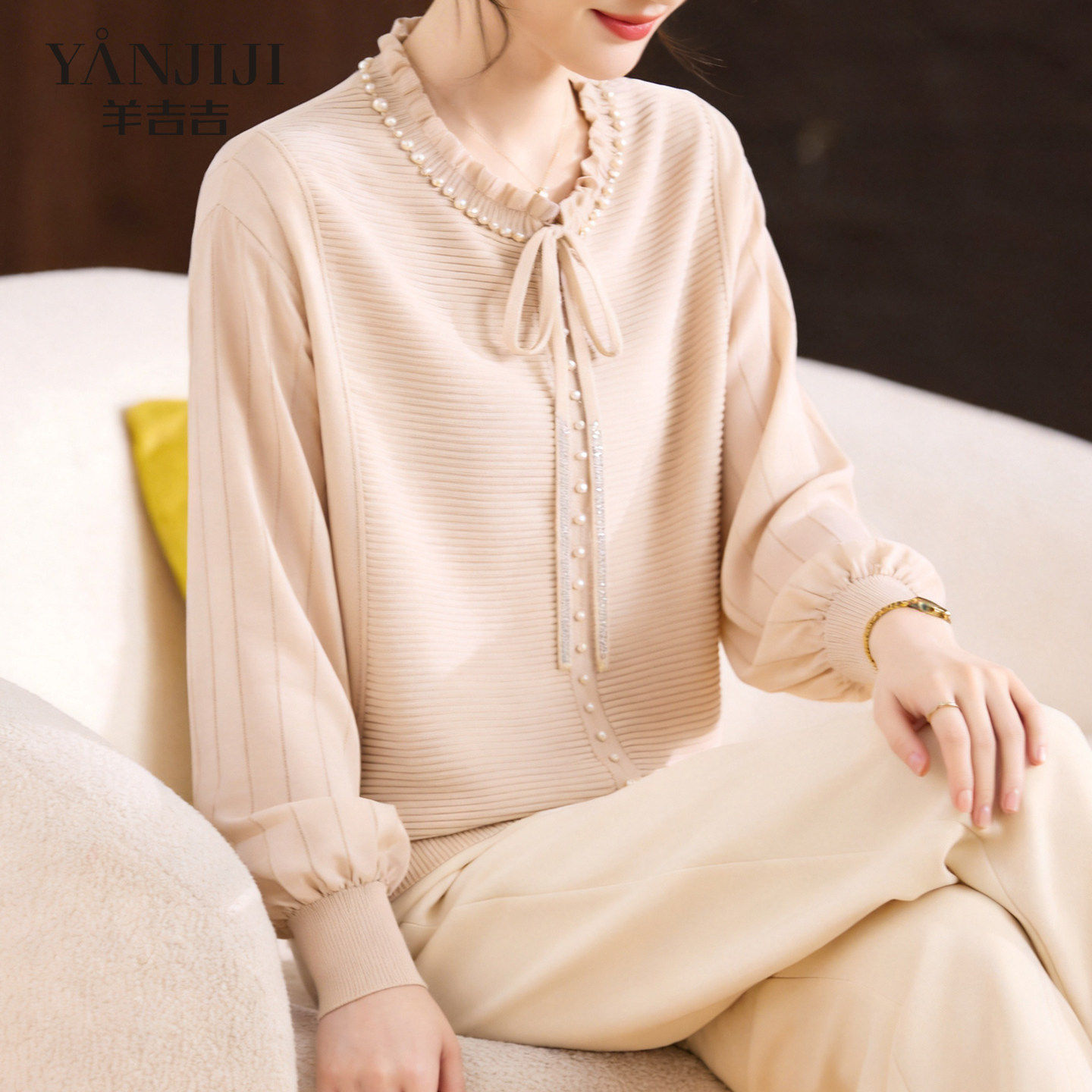 妈妈装春款小衫洋气淑女风针织衫纱袖上衣中年春装遮肚显瘦T恤衫