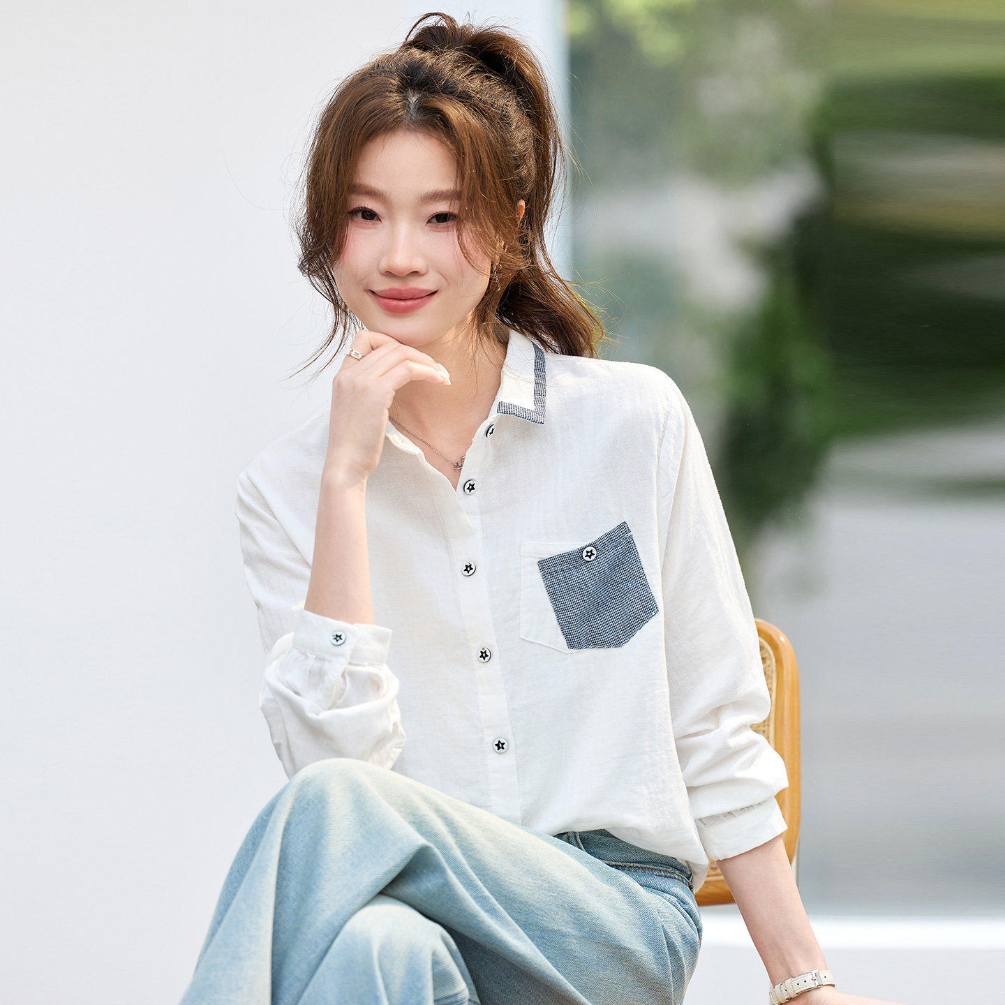 白色纯棉衬衫女长袖2026春装新高级感轻奢减龄巨好看衬衣棉麻上衣