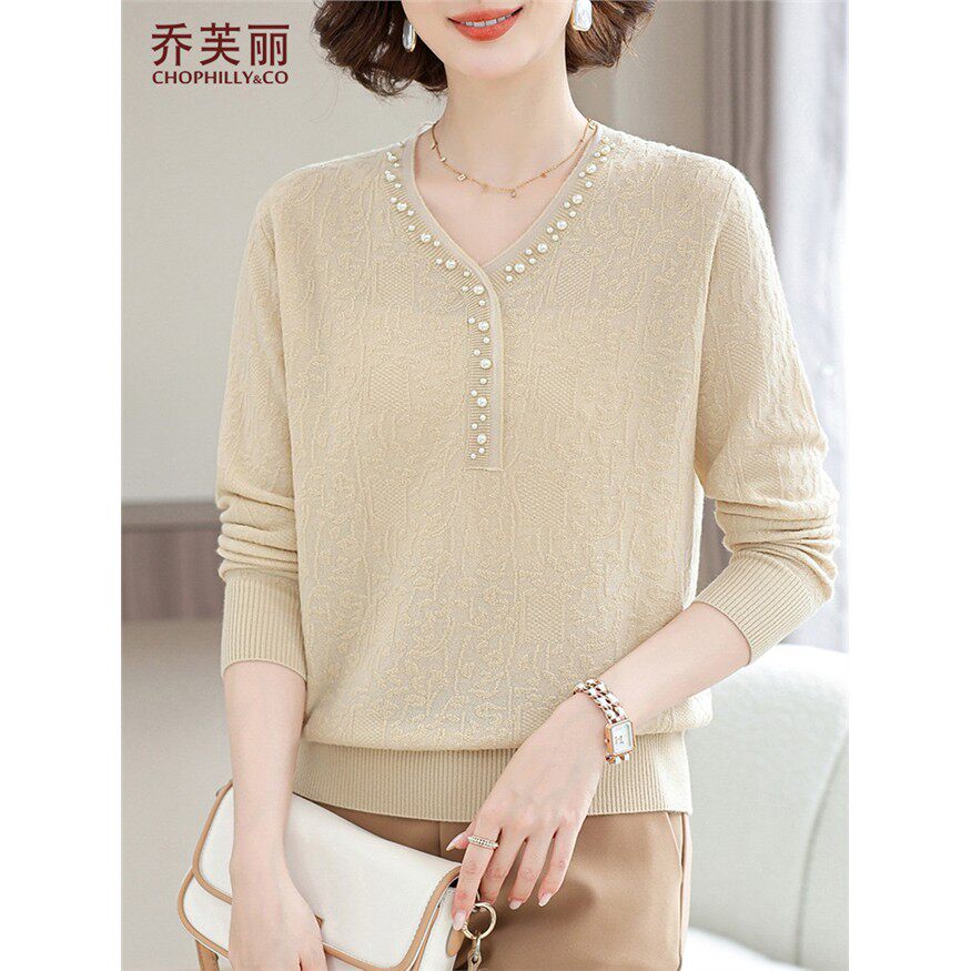 中年妈妈春装打底衫洋气上衣2025新款中老年女士春秋时尚针织小衫