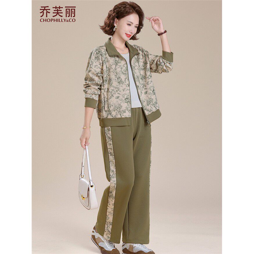 妈妈秋装运动服套装2025新款中老年春秋外套女洋气休闲裤子两件套