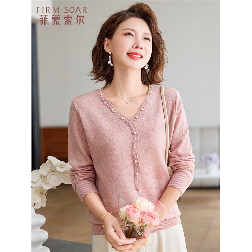 妈妈2025新款秋装针织小衫薄款时尚40岁50中年女士春秋季洋气上衣