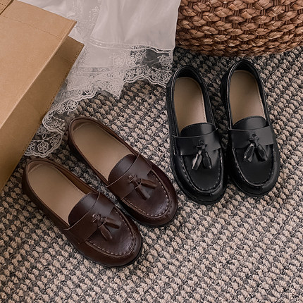复古牛皮春秋季女童男童真皮乐福鞋2025英伦风儿童软底黑色小皮鞋