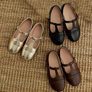 演出舞蹈春女童新款法式复古T字浅口小皮鞋魔术贴百搭玛丽珍单鞋