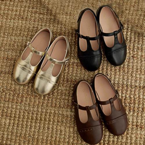 演出舞蹈春女童新款法式复古T字浅口小皮鞋魔术贴百搭玛丽珍单鞋