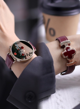 适用OPPOWatchX2Mini表带真皮四叶草磁吸扣WatchS/X2替换运动手表4PRO/Sport腕带秋冬天OPPO男女生一加配件