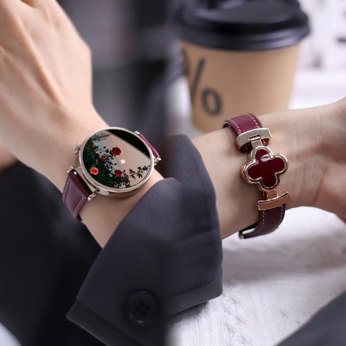 适用OPPOWatchX2Mini表带真皮四叶草磁吸扣WatchS/X2替换运动手表4PRO/Sport腕带秋冬天OPPO男女生一加配件