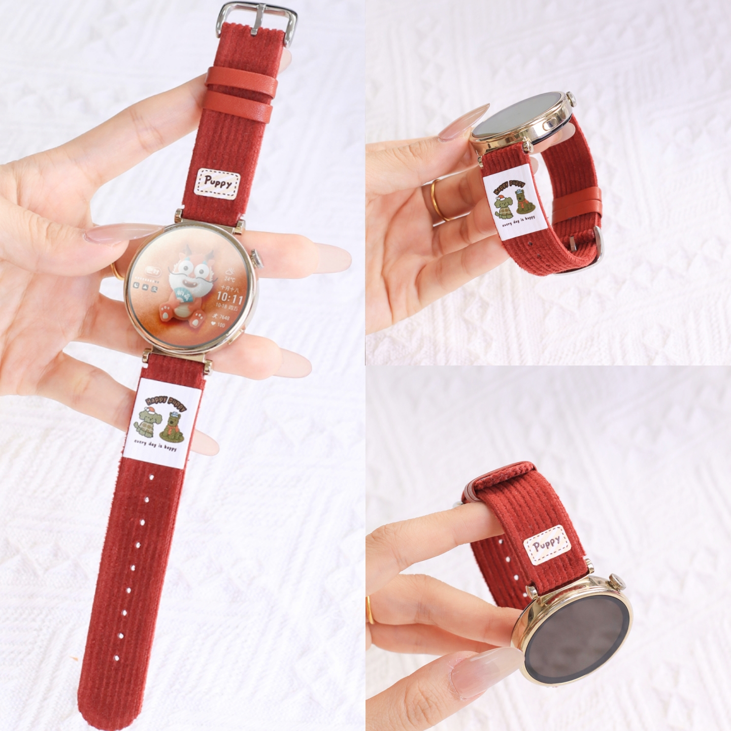 适用华为GT5手表GT6表带灯芯绒女士GT5PRO新款替换智能watch4pro运动gt4新年红色watch5卡通织唛gt3高级感男