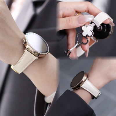 适用华为手表FIT4表带真皮FIT3四叶草磁吸扣皮质替换女士智能运动watchfit4pro腕带新款腕表夏天表链金属配件