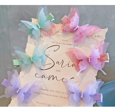 手作春款仙气渐变蝴蝶发饰