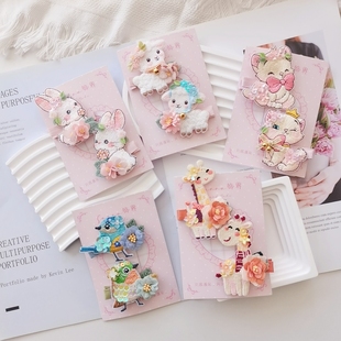 手作春日森系田园可爱动物儿童发夹女孩刘海对夹宝宝短碎发饰包邮