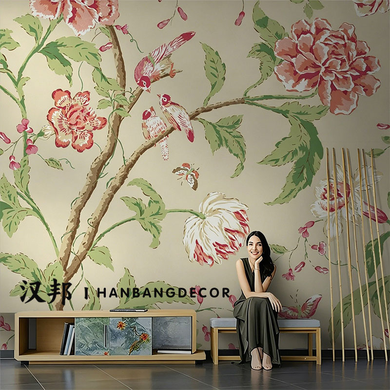 简约现代电视背景墙壁画艺术插花壁布花朵墙布纸网红浴室卧室客厅