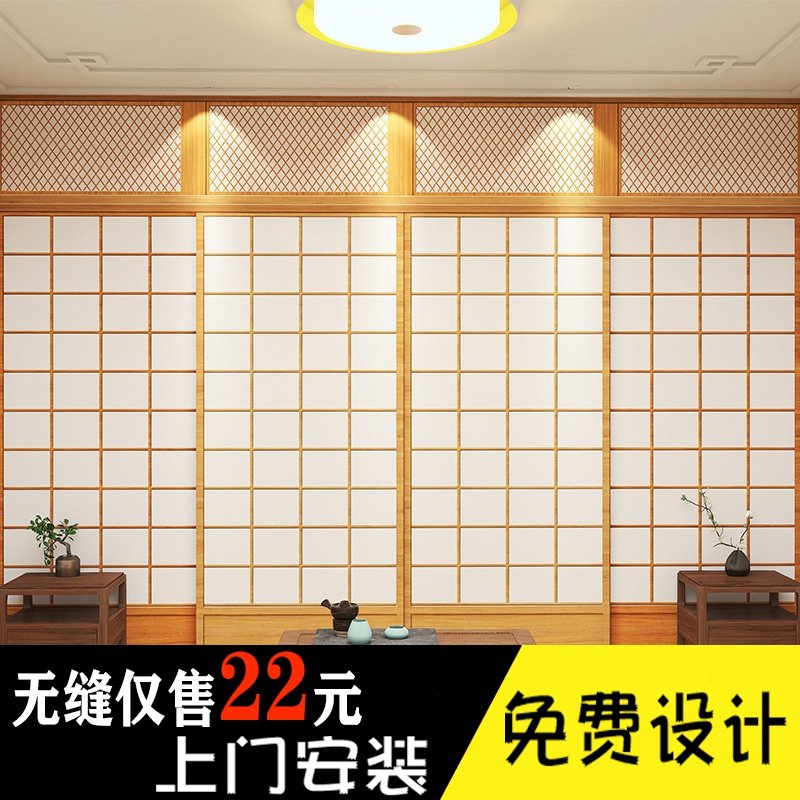 日式木门墙纸日系复古和风推拉门墙布榻榻米日本料理店寿司店壁纸