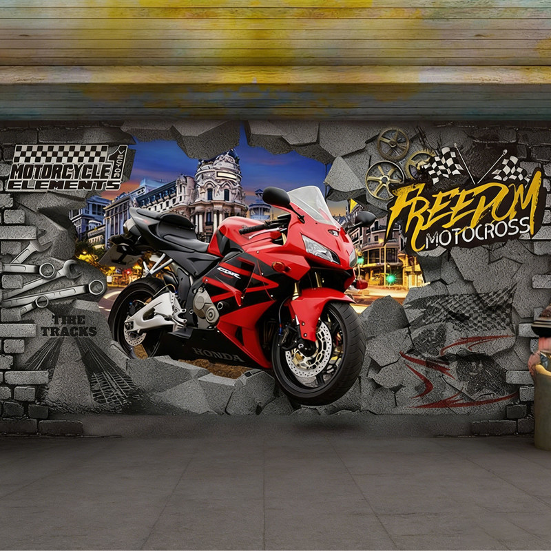 3d立体越野摩托车公路赛机车壁纸海报背景KTV酒吧装饰画汽车墙纸