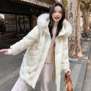 新款胖妹妹300斤天鹅刺绣中长款加肥加大码孕妇羽绒服女2440