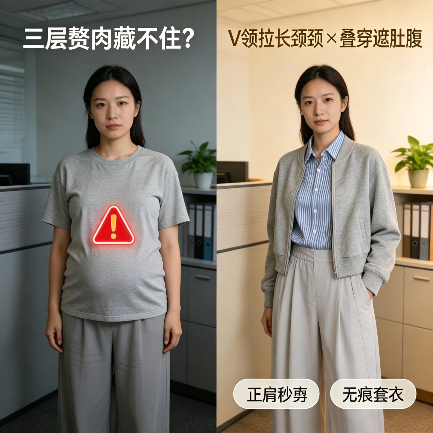 苹果型身材上衣大V领正肩衬衫女设计感遮肉显瘦白色短袖开衫套装