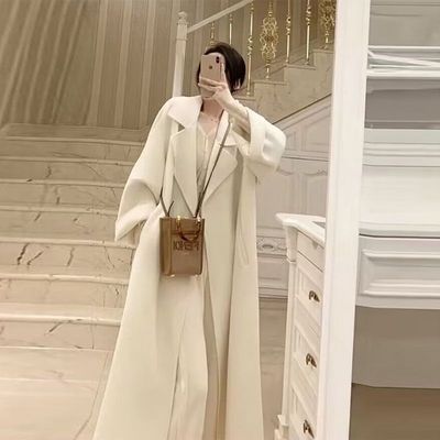 新款高级感宽松毛呢外套女大码秋冬季中长款百搭小个子红色大衣