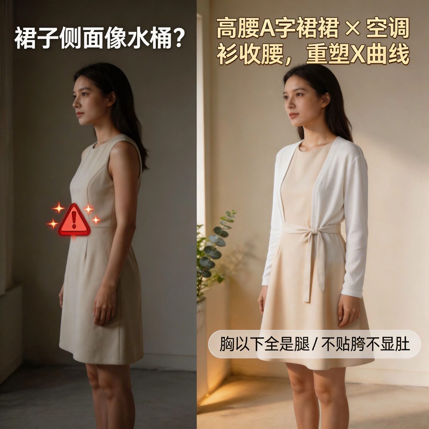苹果型身材连衣裙法式V领收腰遮肚裙正肩短袖夏日大码A字长裙套装