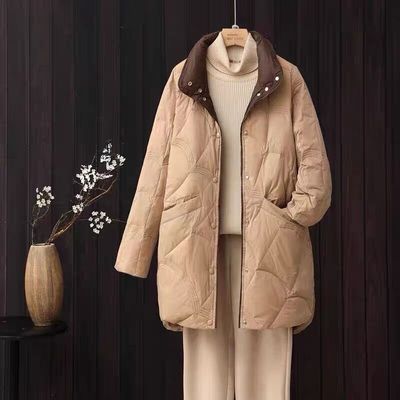 白鸭绒冬季轻薄羽绒服女中长款加肥加大码200斤宽松胖mm立领薄款