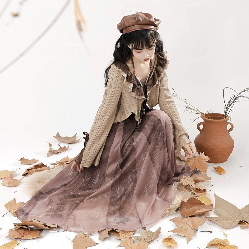 原创设计大漠枯蝶汉服女中国风改良汉元素上衣连衣裙套装大码秋冬