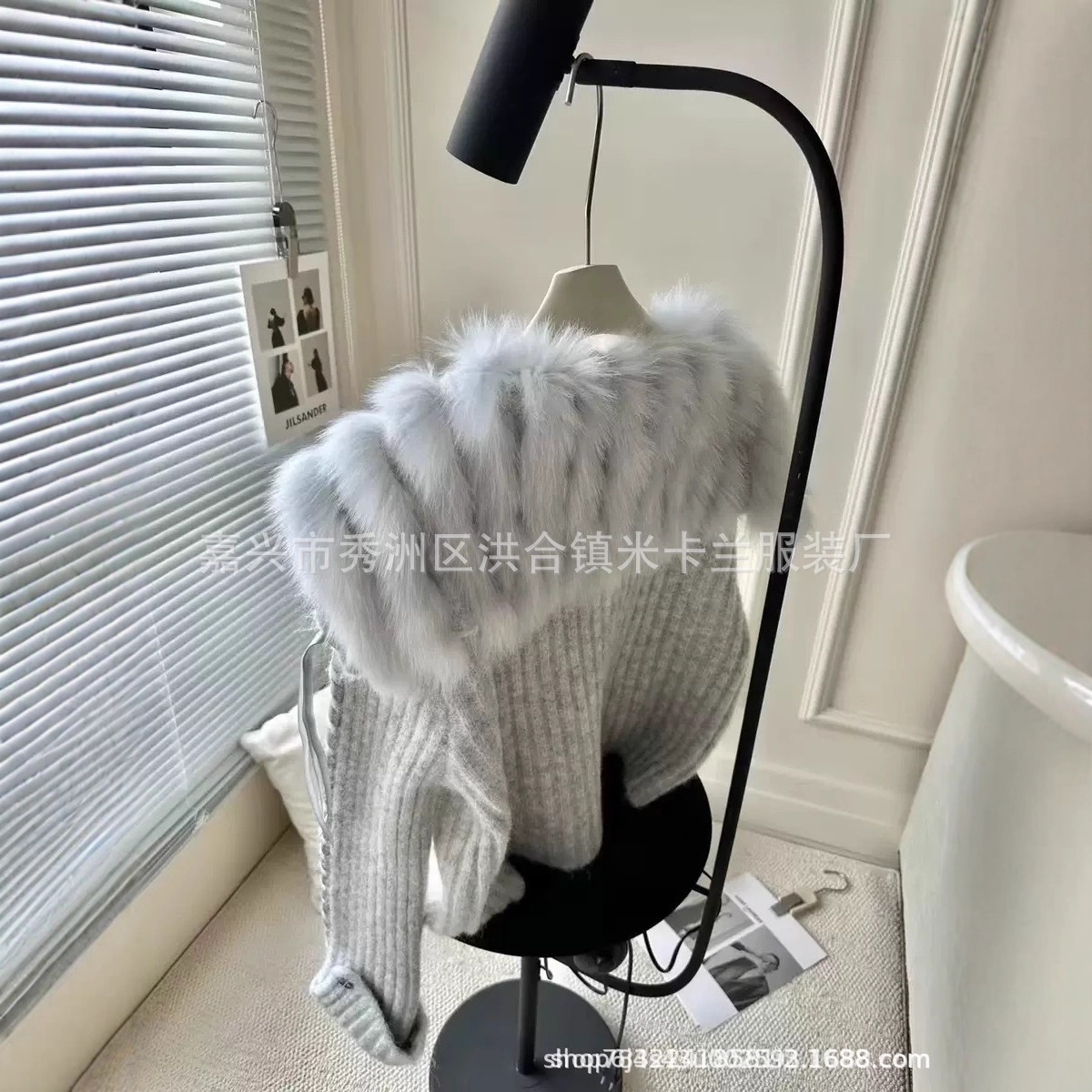 真狐狸毛四色新款百搭海军领翻袖手工穿绳皮草针织毛衣开衫女上衣