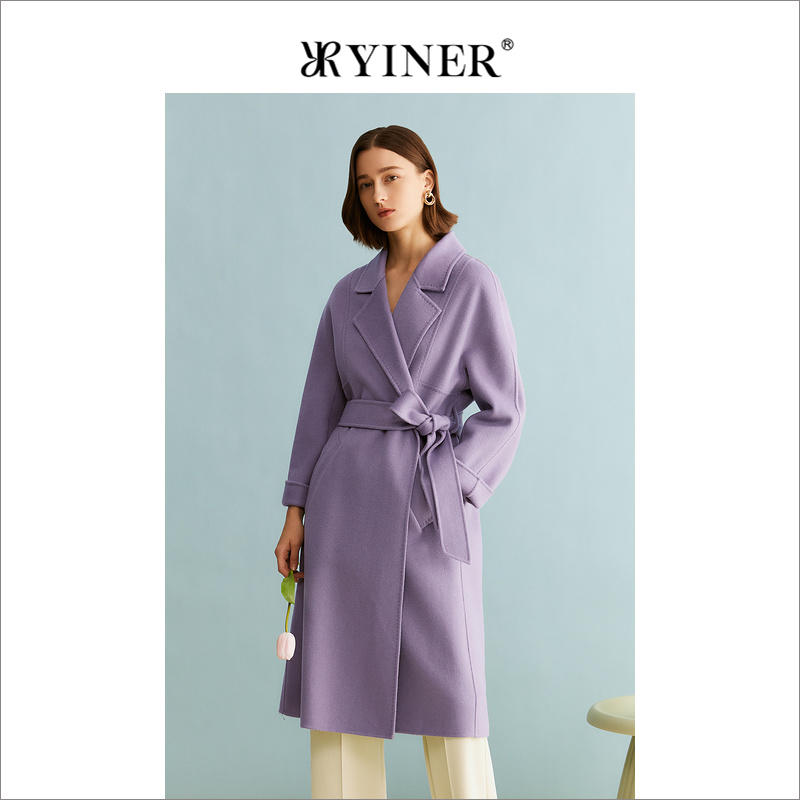 YINER音儿专选女装冬季法式中长款骆驼绒混纺羊毛呢大衣外套