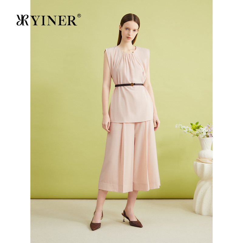 YINER音儿女装夏季法式优雅收褶衬衫肌理感烟灰粉轻上衣