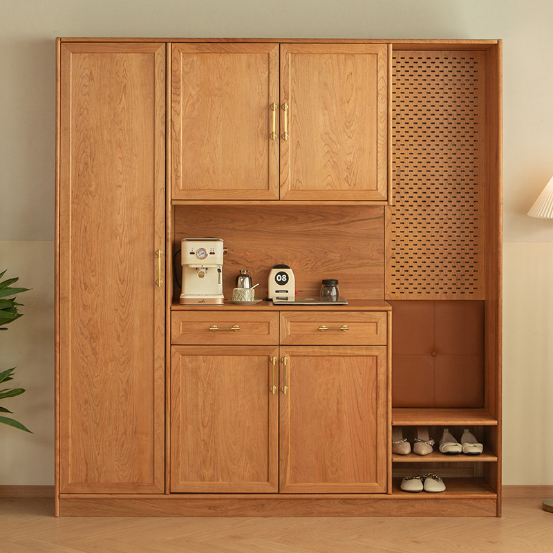 北欧日式实木樱桃木玄关